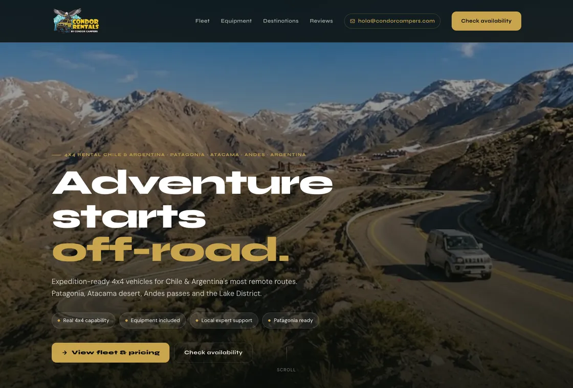 Sitio web de Condor Rentals